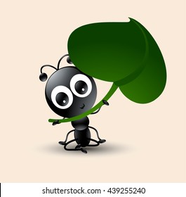 Cute Ant cartoon with leaf