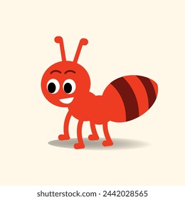 Cute Ant cartoon vector illustration.Happy red ant character doodle flat style