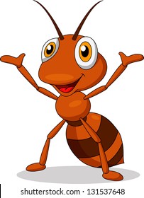 Cute ant cartoon waving