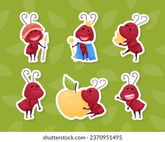 Cute Ant Character Engaged in Different Activity Vector Set