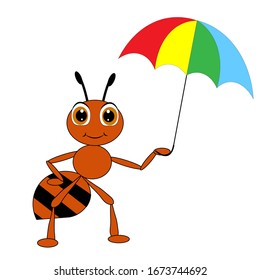 cute ant and colorful umbrella illustration