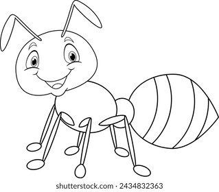 Cute ant coloring page for kids, summer coloring book for kids