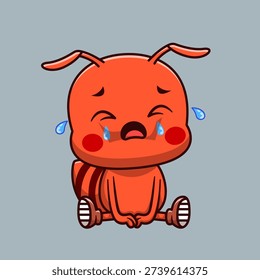 Cute Ant Crying Cartoon Vector Icon Illustration. Animal Nature Icon Concept Isolated Premium Vector. Flat Cartoon Style