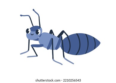 Cute ant. Funny smiling insect character. Happy adorable sweet small bug crawling. Childish flat graphic vector illustration isolated on white background