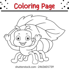 cute ant holding leaf coloring page for kids