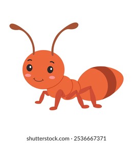 Ilustración vectorial plana aislada linda del concepto del icono de la hormiga. Hormiga linda aislada en el Vector de fondo blanco. Flashcard de animal de insecto de hormiga para niños. Hojas de trabajo de jardín de infantes y preescolar imprimibles para niños. 