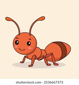 Ilustración vectorial plana aislada linda del concepto del icono de la hormiga. Hormiga linda aislada en el Vector de fondo blanco. Flashcard de animal de insecto de hormiga para niños. Hojas de trabajo de jardín de infantes y preescolar imprimibles para niños. 