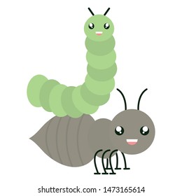 cute ant insect and worm kawaii characters