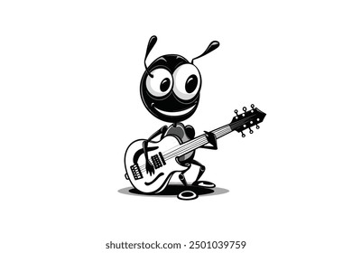 The cute ant is playing guitar with a nice sounds of illustration