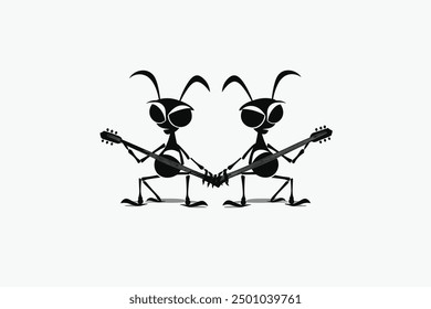 The cute ant is playing guitar with a nice sounds of illustration