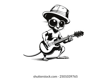 The cute ant is playing guitar with a nice sounds of illustration