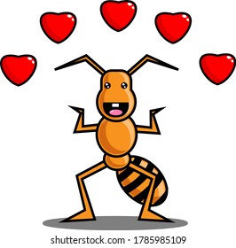 Cute Ant Spreading Love Is In The Air Vector Character Illustration 