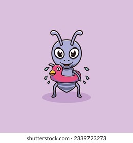 Cute ant wearing duck floater cartoon illustration