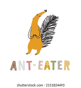 Cute ant-eater character with lettering