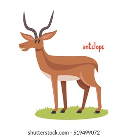 Cute antelope in cartoon style. Vector illustration of wild animal isolated on white background. Cute zoo alphabet.