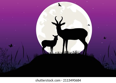 Cute Antelope And Moon Silhouette