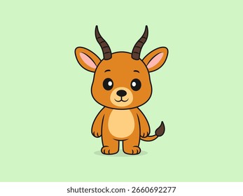 Vista frontal de pé de antílope bonito - Ilustração de desenho animado de vetor plano de um personagem de antílope.