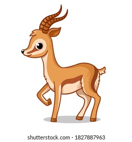 
Cute antelope stands on a white background in cartoon style. Vector illustration with African animal.