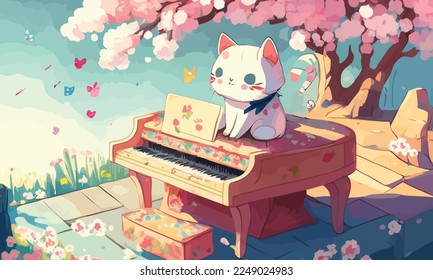 lindo gato antropomórfico tocando el piano