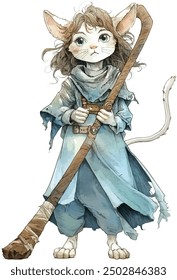 Cute Anthropomorphic Mouse warrior watercolor illustration