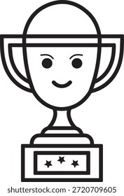 Cute anthropomorphic trophy vector illustration smiling face representing success competition rating and winner achievement symbol.