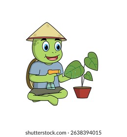 A cute anthropomorphic turtle works passionately as an organic farmer. This eco-friendly character promotes healthy living and sustainable farming in 10 engaging poses.
