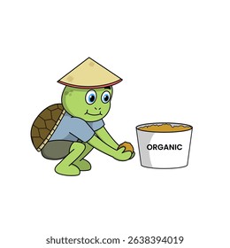 A cute anthropomorphic turtle works passionately as an organic farmer. This eco-friendly character promotes healthy living and sustainable farming in 10 engaging poses.