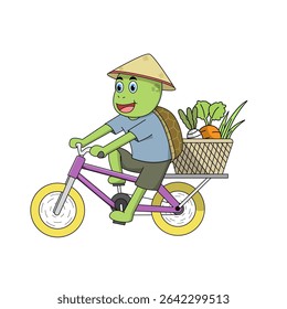 Una tortuga antropomórfica linda trabaja apasionadamente como un agricultor orgánico. 