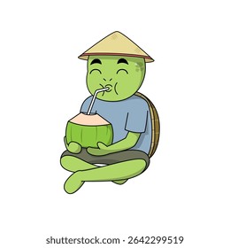 A cute anthropomorphic turtle works passionately as an organic farmer. 