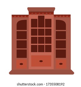 Cute antique sideboard. Old cupboards for tableware, isolated on a white background. Vintage furniture for the room. Vector illustration in flat style. Retro furniture is drawn in a cartoon style.