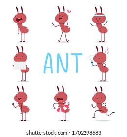 Cute ants vector cartoon characters set isolated on a white background.