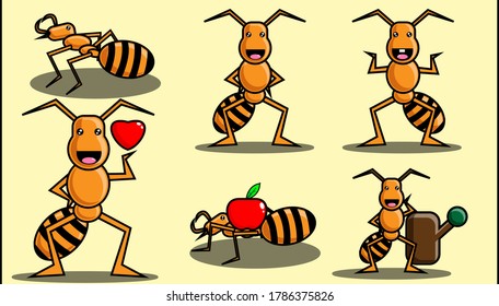 Cute Ants Vector Character Illustration Set Collection 