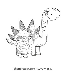 cute apatosaurus with caveman