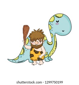 cute apatosaurus with caveman