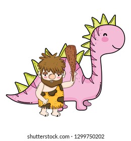 cute apatosaurus with caveman