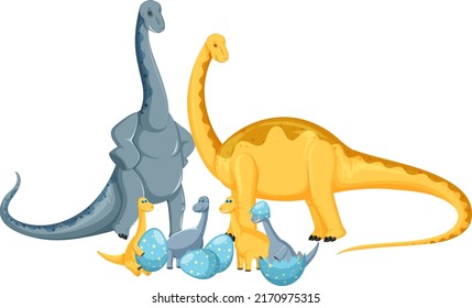 Cute apatosaurus dinosaur and baby cartoon character illustration