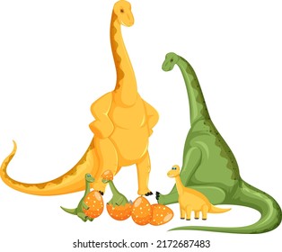 Cute apatosaurus dinosaur and baby characters illustration