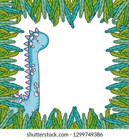 cute apatosaurus with leafs frame