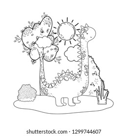 cute apatosaurus with tree in the landscape