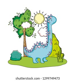 cute apatosaurus with tree in the landscape