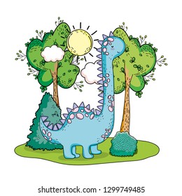 cute apatosaurus with tree in the landscape