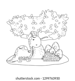 cute apatosaurus with tree in the landscape