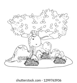 cute apatosaurus with tree in the landscape