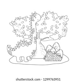 cute apatosaurus with tree in the landscape