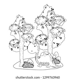 cute apatosaurus with tree in the landscape