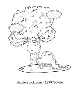 cute apatosaurus with tree in the landscape