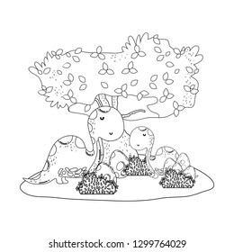 cute apatosaurus with tree in the landscape