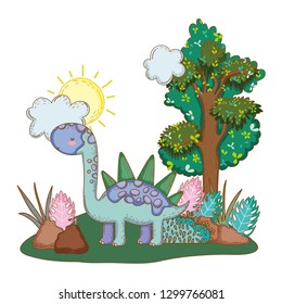 cute apatosaurus with tree in the landscape