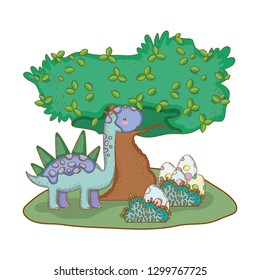 cute apatosaurus with tree in the landscape