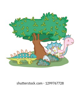 cute apatosaurus with tree in the landscape